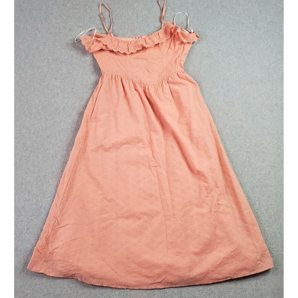 Lulus Babydoll Dress Embroidered Polka Dot Lace Overlay Coral Pink Sleeveless